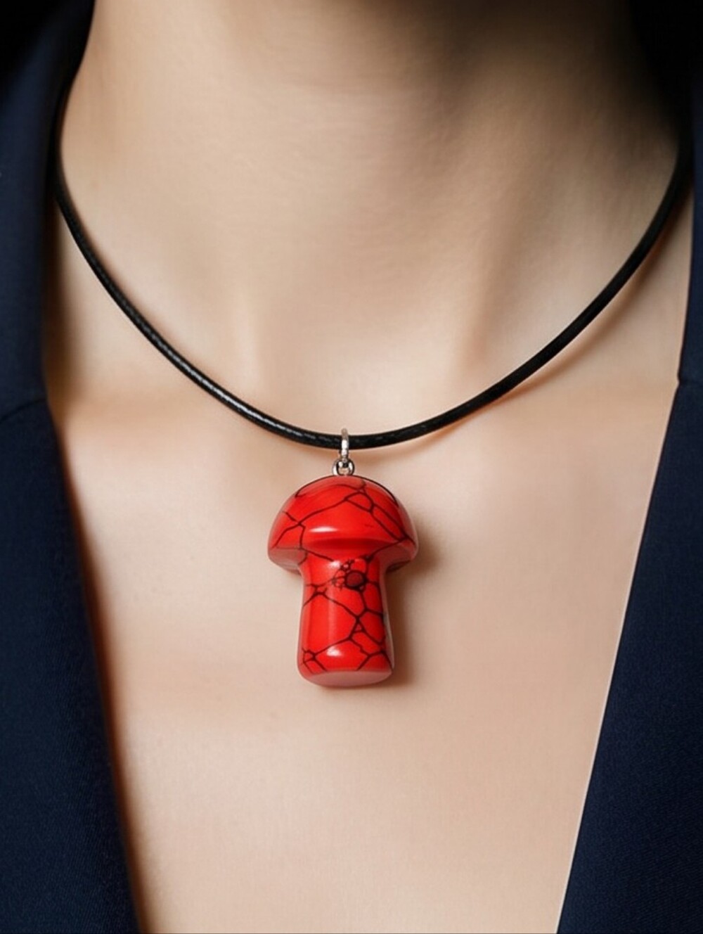 Red Mushroom Necklace Dyed Howlite Stone Toadstool Cottagecore Pendant Jewelry